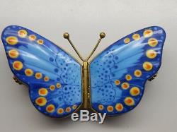 Authentic Vintage RETIRED Limoges Trinket Box PV Double-Sided Blue Butterfly