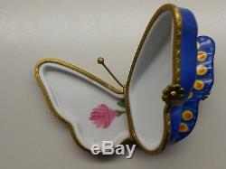 Authentic Vintage RETIRED Limoges Trinket Box PV Double-Sided Blue Butterfly