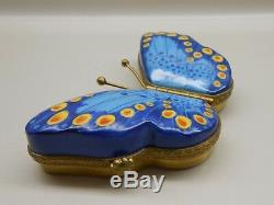 Authentic Vintage Retired Limoges Box France PV Double-Sided Blue Butterfly