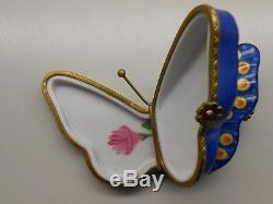 Authentic Vintage Retired Limoges Box France PV Double-Sided Blue Butterfly