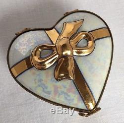 BOX CHOCOLATES HEART-Shape Gold Ribbon Limoges Trinket Box France Peint Main