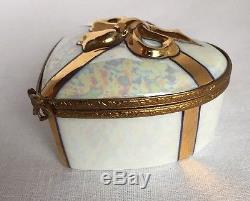 BOX CHOCOLATES HEART-Shape Gold Ribbon Limoges Trinket Box France Peint Main