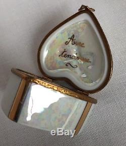 BOX CHOCOLATES HEART-Shape Gold Ribbon Limoges Trinket Box France Peint Main