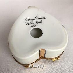 BOX CHOCOLATES HEART-Shape Gold Ribbon Limoges Trinket Box France Peint Main