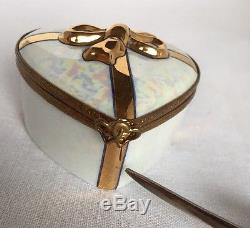 BOX CHOCOLATES HEART-Shape Gold Ribbon Limoges Trinket Box France Peint Main