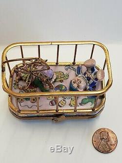 Babies Children or Twins in Crib with Mobile Limoges Trinket Box by Rochard
