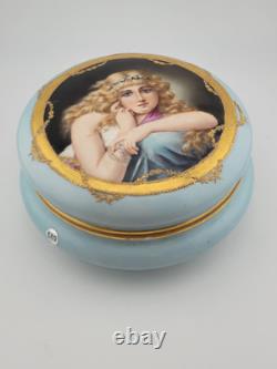 Beautiful Antique Limoges Dresser Box W. G. & Co France Portrait of Girl C 1890's