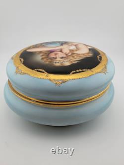 Beautiful Antique Limoges Dresser Box W. G. & Co France Portrait of Girl C 1890's