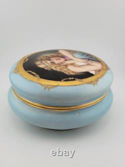 Beautiful Antique Limoges Dresser Box W. G. & Co France Portrait of Girl C 1890's