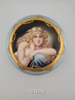 Beautiful Antique Limoges Dresser Box W. G. & Co France Portrait of Girl C 1890's