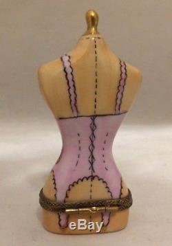 Beautiful Limoges France Chamart Trinket Box Sewing Mannequin with Negligee Corset