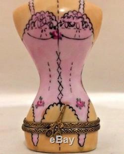 Beautiful Limoges France Chamart Trinket Box Sewing Mannequin with Negligee Corset