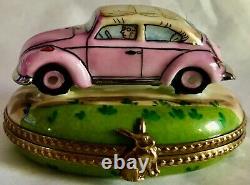 Beautiful. RARE. Limoges Volkswagen Car Trinket Box. Hand painted. 2 3/4. Signed