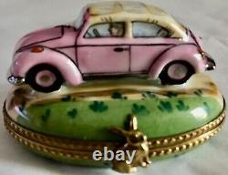 Beautiful. RARE. Limoges Volkswagen Car Trinket Box. Hand painted. 2 3/4. Signed