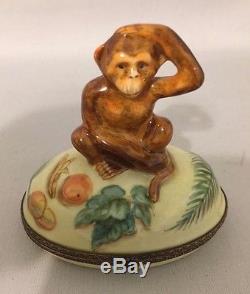 Beautiful Vintage Limoges France Animal Theme Monkey Large Trinket Box