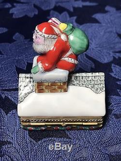 Beautiful Vintage Limoges France Trinket Box Santa on a Rooftop Christmas