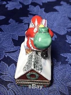 Beautiful Vintage Limoges France Trinket Box Santa on a Rooftop Christmas