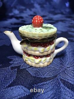 Beautiful Vintage Limoges France Trinket Box Strawberry Short Cake Tea Pot