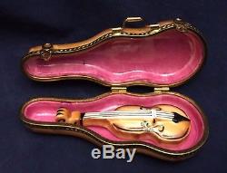 Beautiful Vintage Limoges France Trinket Box Violin Case with Violin