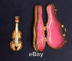 Beautiful Vintage Limoges France Trinket Box Violin Case with Violin