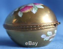 Beautiful! Vintage Peint Main Limoges France Lucky Peach GOLD Egg Trinket Box