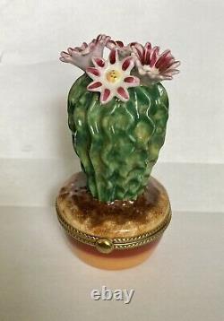 Blooming Cactus Rochard Limoges Porcelain Hand Painted Hinged Large Trinket Box