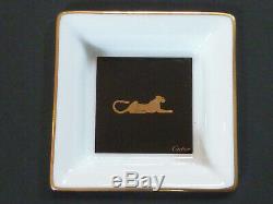 CARTIER Limoges'Gold Panther on Black' Porcelain Trinket Dish Trays Set of 2