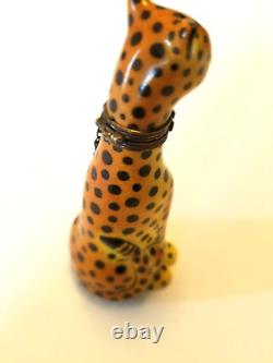 CHEETAH WITH COLLAR? LIMOGES, FRANCE? Peint Main, hand painted trinket box