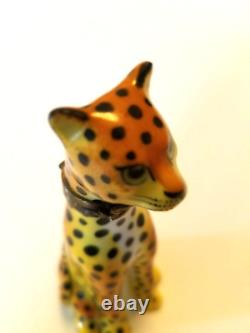 CHEETAH WITH COLLAR? LIMOGES, FRANCE? Peint Main, hand painted trinket box