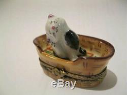 Cat In Basket Signed Hand Painted Limoges Box