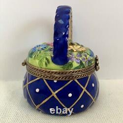 Chamart Exclusive Limoges Handpainted Flower Basket Lidded Trinket Box Gold Trim