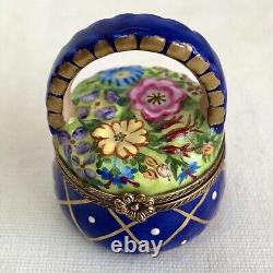 Chamart Exclusive Limoges Handpainted Flower Basket Lidded Trinket Box Gold Trim