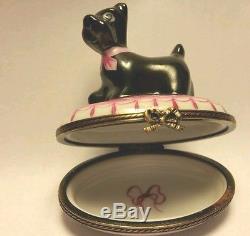 Chamart Limoges Black Scottish Terrier Scottie Dog Standing on Pink Trinket Box