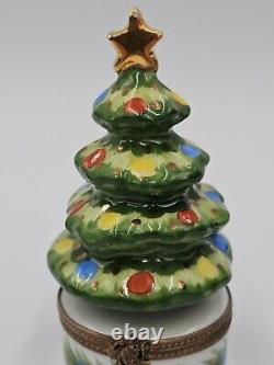 Chamart Limoges Christmas Tree Trinket Box EXCELLENT Peint Main Gold Star