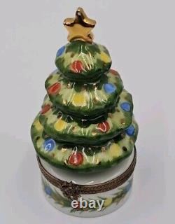 Chamart Limoges Christmas Tree Trinket Box EXCELLENT Peint Main Gold Star