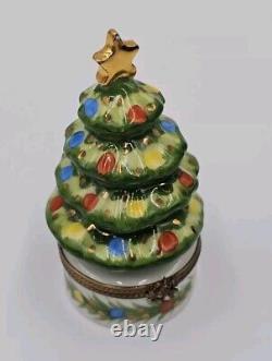 Chamart Limoges Christmas Tree Trinket Box EXCELLENT Peint Main Gold Star