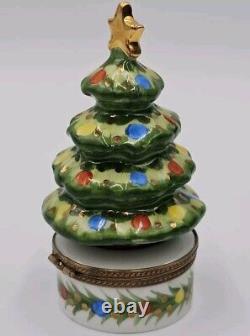 Chamart Limoges Christmas Tree Trinket Box EXCELLENT Peint Main Gold Star