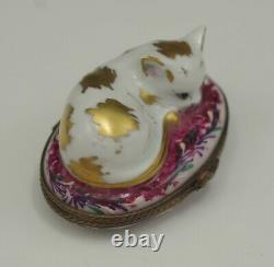 Chamart Limoges France White And Gold Cat Pill Box Figural