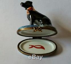 Chamart Limoges Hand Painted Black Labrador Retriever Sitting on Trinket Box