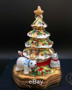 Chamart Peint á la main Limoges France Christmas Tree Trinket Box Holiday