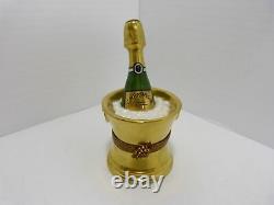 Champagne Bottle In Gold Ice Bucket Trinket Box Peint Main Limoges France 3 1