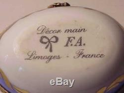 Charming Vintage Egg Shaped Limoges French Porcelain Trinket Box Blue & Gold
