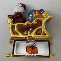 Christmas Santa Sleigh Presents Eximious Limoges Trinket Box Handpainted France