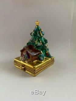 Christmas Tree ww Manger Scene RARE Limoges Trinket Box