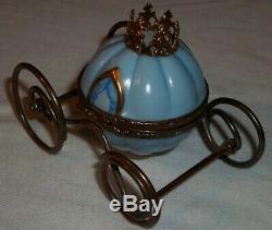 Cinderella Blue Pumpkin Royal Carriage Coach Peint Main Limoges Trinket Box