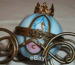 Cinderella Blue Pumpkin Royal Carriage Coach Peint Main Limoges Trinket Box