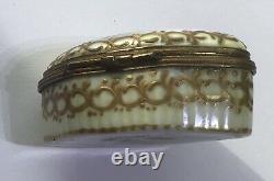 Circa 1900 French Limoges Victorian Lady Patch/Pill/Trinket Box Estate Signed