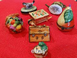 Collection of Seven (7) Exquisite French Limoges Trinket Boxes, Fruit, Bird, etc