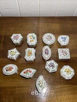 DAR 1981 Limoges Trinket Box Flowers of Colonial America. Complete Set Of 13