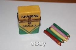 DATED Limoges Rochard Crayons De Couleur Trinket Box 1996 Signed with Crayons